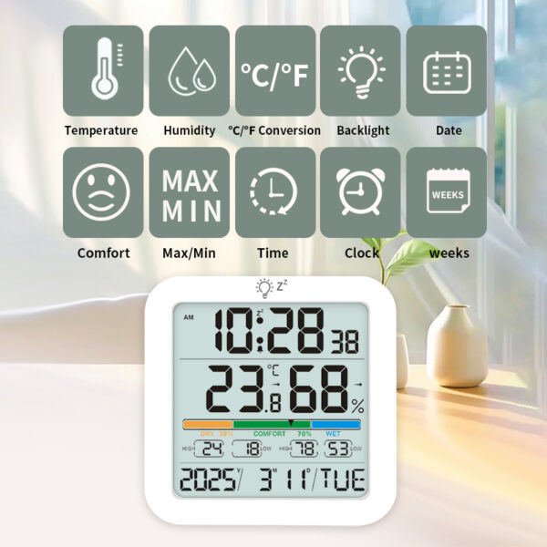 Large screen digital display temperature and humidity clock temperature and humidity sensing monitoring - Image 3