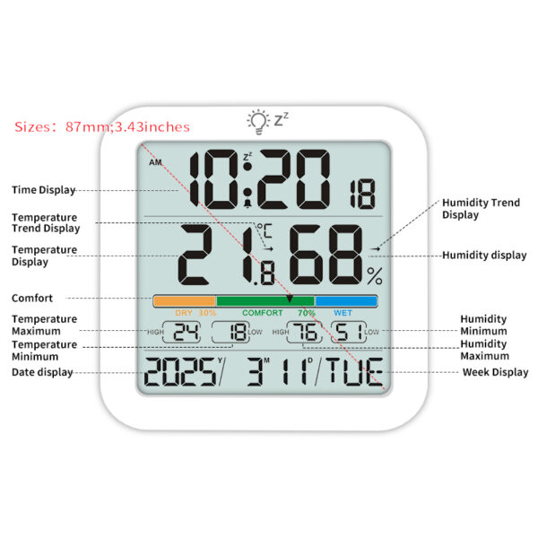 Large screen digital display temperature and humidity clock temperature and humidity sensing monitoring - Image 4