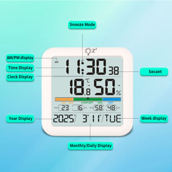 Large screen digital display temperature and humidity clock temperature and humidity sensing monitoring - Image 9