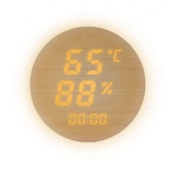 Pure solid wood sweat sauna room temperature and humidity meter with timed ambient light - Image 2