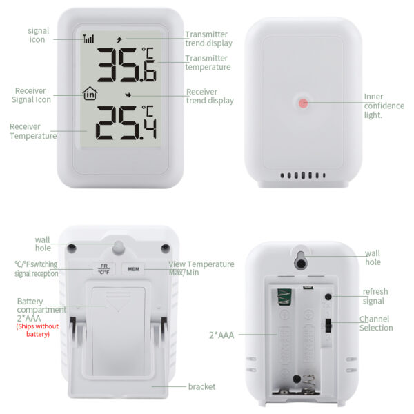 FT0401 Mini Digital Indoor/Outdoor Thermometer 330 Feet 100M LCD Display Plastic Temperature Monitor for Home House Baby Room - Image 9